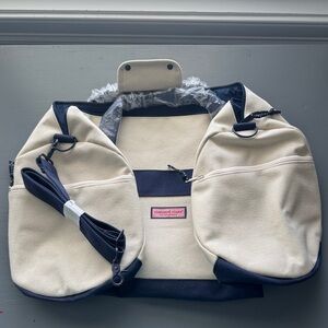 Vineyard Vines Cream and Navy Canvas Carryall Tote